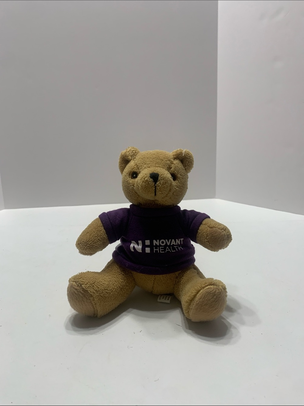 Plush Tan Bear with Purple Tee curto toy